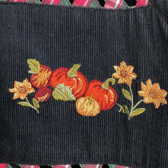 Vintage Vest Womens 16 Black Corduroy Red Lattice Fall Harvest 90s Waistcoat - Picture 7 of 13